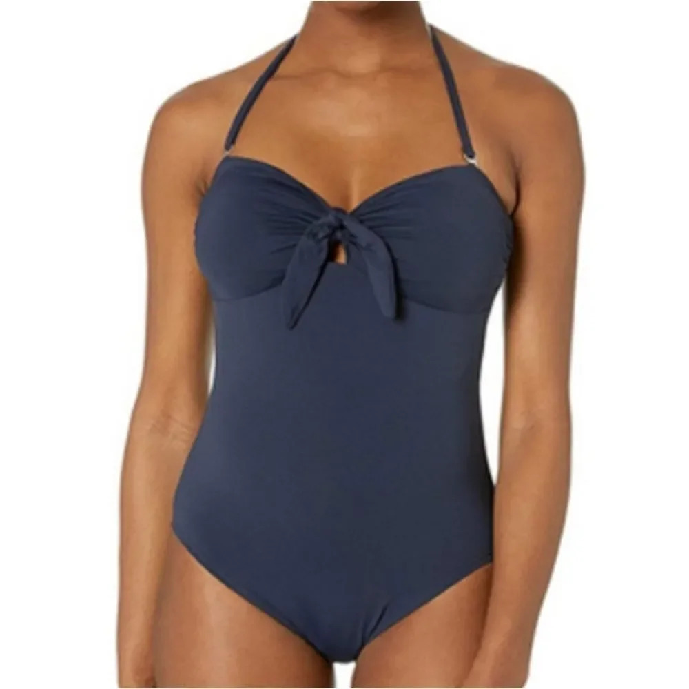 Michael Kors Navy Blue Tie Front Bandeau One-Piece swimsuit size 10 - Picture 8 of 10